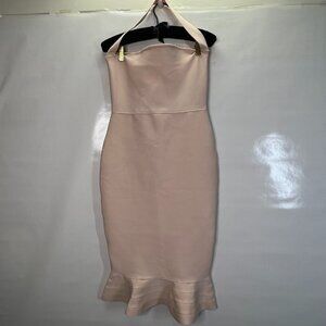 NWT Pink Bodycon Midi Ruffle Dress Size L